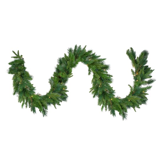 9ft. Pre-Lit Warm White LED Mixed Rosemary Pine Garland